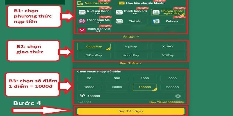 Tổng hợp hình thức giao dịch nạp tiền